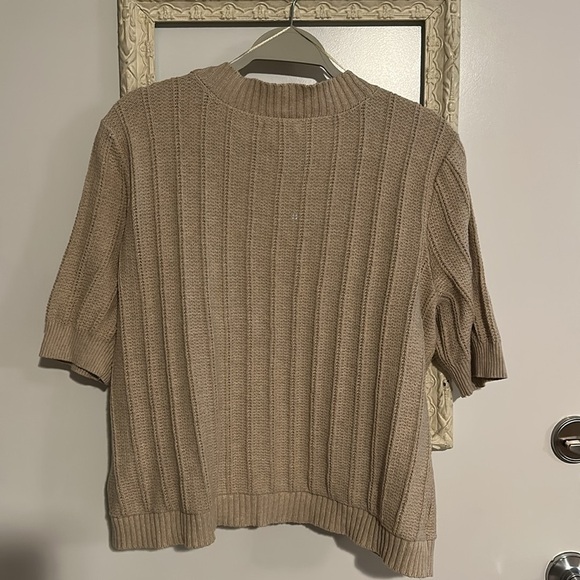 CROFT & BARROW | Knit Tan Short Sleeve Cardigan - Picture 5 of 7